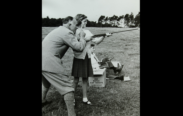 Caroline Lyell receives a shooting lesson at Blair Drummond in 1968