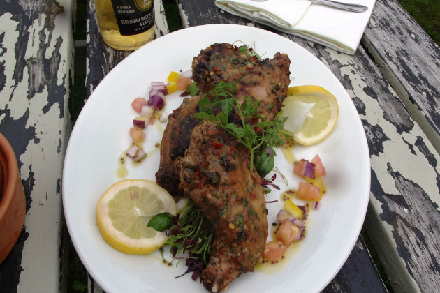Quick zesty marinated barbecued rabbit with summer salad recipe