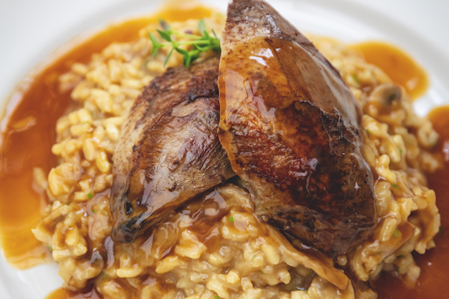 Roast grouse risotto with wild mushrooms and truffles