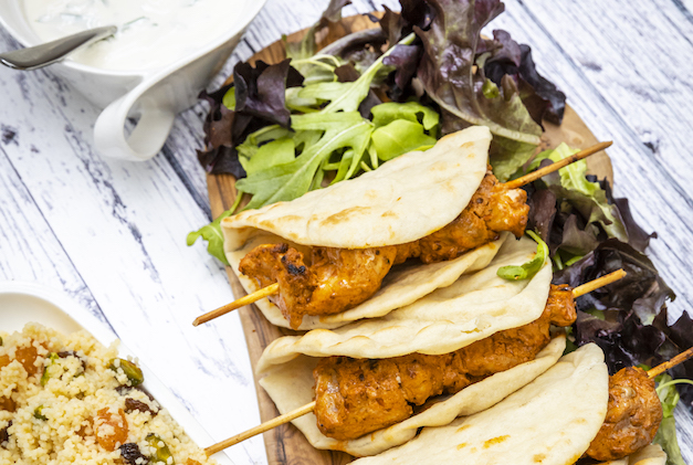 Harissa-marinated and grilled partridge