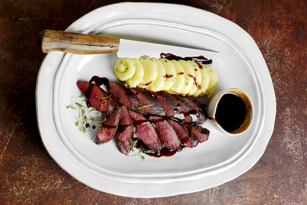 Roast loin of hare with a chocolate and redcurrant sauce