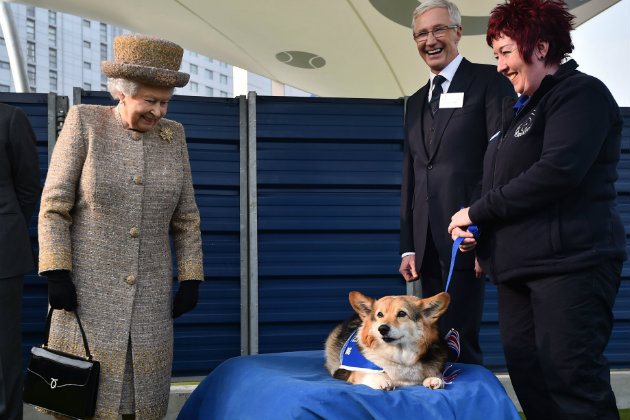 Queen with corgi 