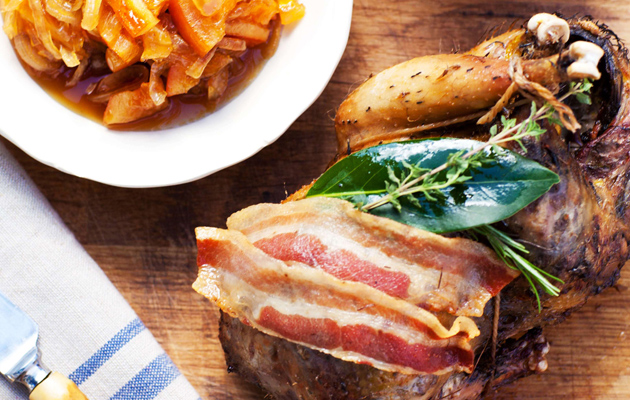Roast pheasant with orange and onion marmalade
