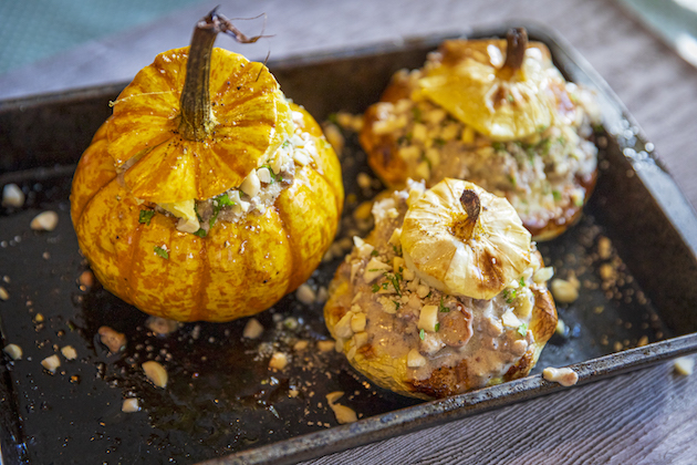 Venison and wild mushroom stuffed squash