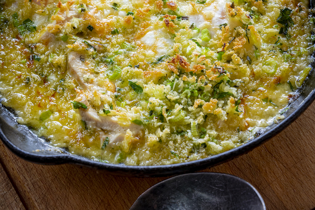 A recipe for pheasant and leek gratin
