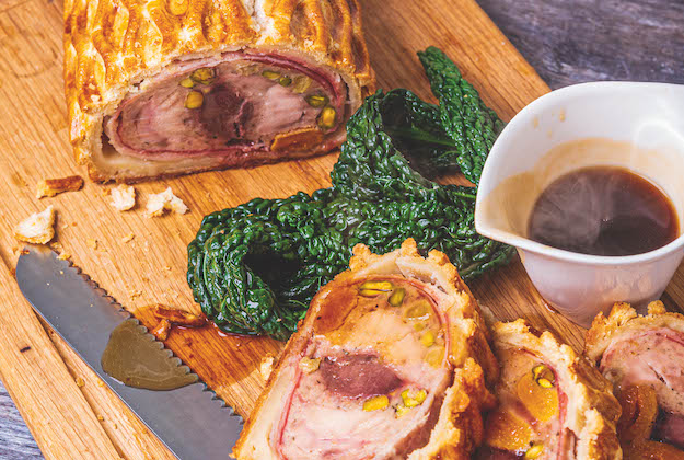 Partridge, pigeon and pheasant Wellington