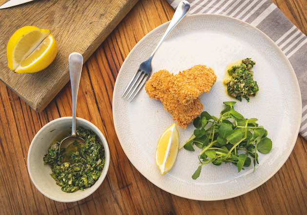 Crispy rabbit with green sauce