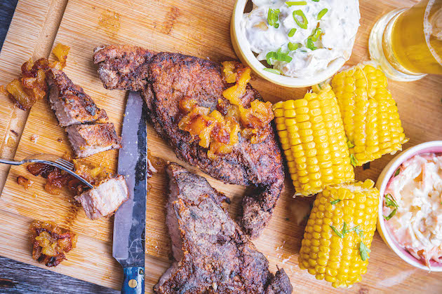 Fried wild boar with apple butter