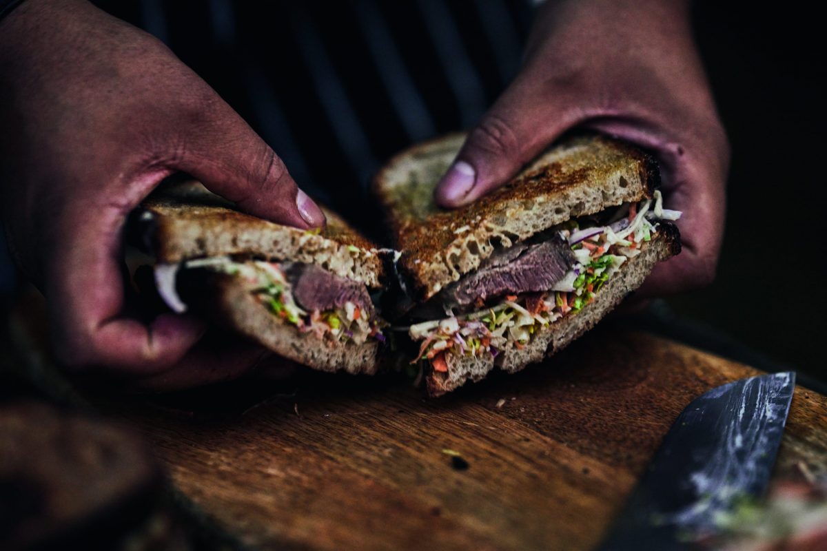 Venison sandwich cooked in the field