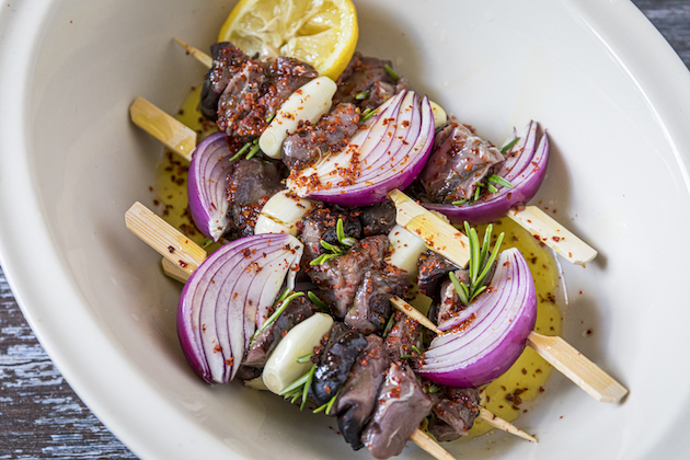 marinating venison on skewers