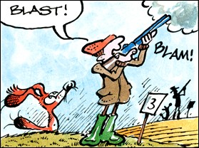 Dog cartoon: Firing a blank