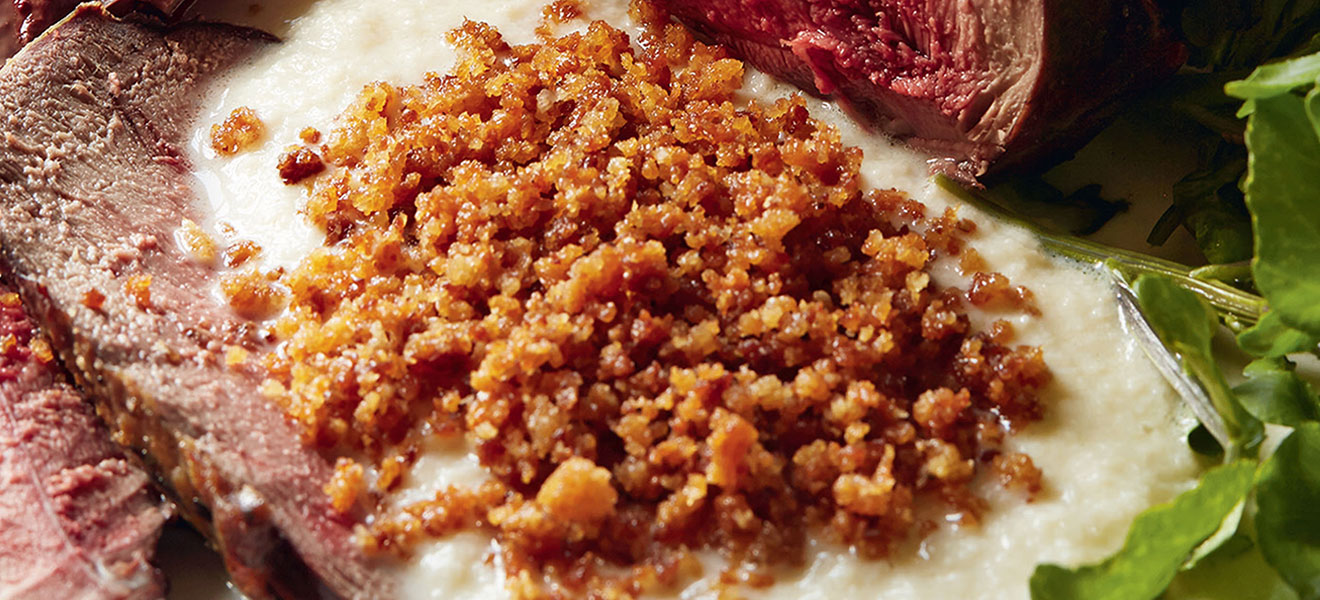 Game crumble and bread sauce by Simon Hopkinson
