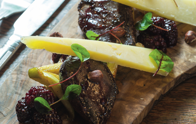 Pigeon with hazelnut, blackberry and caramelised apple
