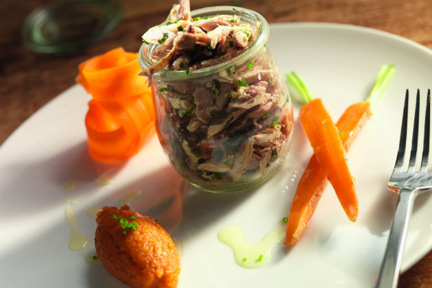 Slow-cooked rabbit and carrots, three ways