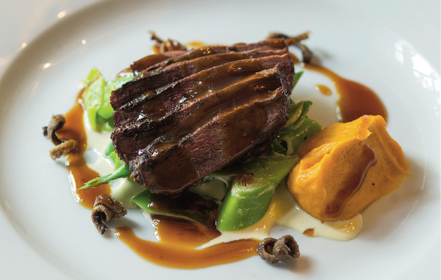 Roast duck breast with butternut squash and leek