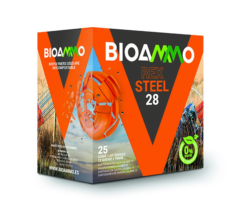 BioAmmo Rex Steel biodegradable clay cartridge box in orange and black with eco credentials