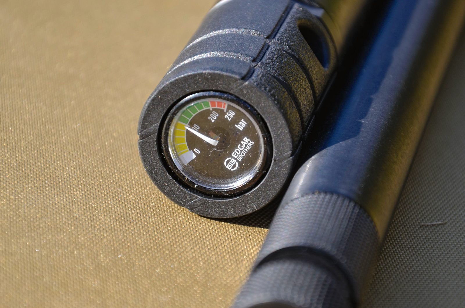 Branded EB Arms manometer on the front of the Agincourt Synthetic cylinder