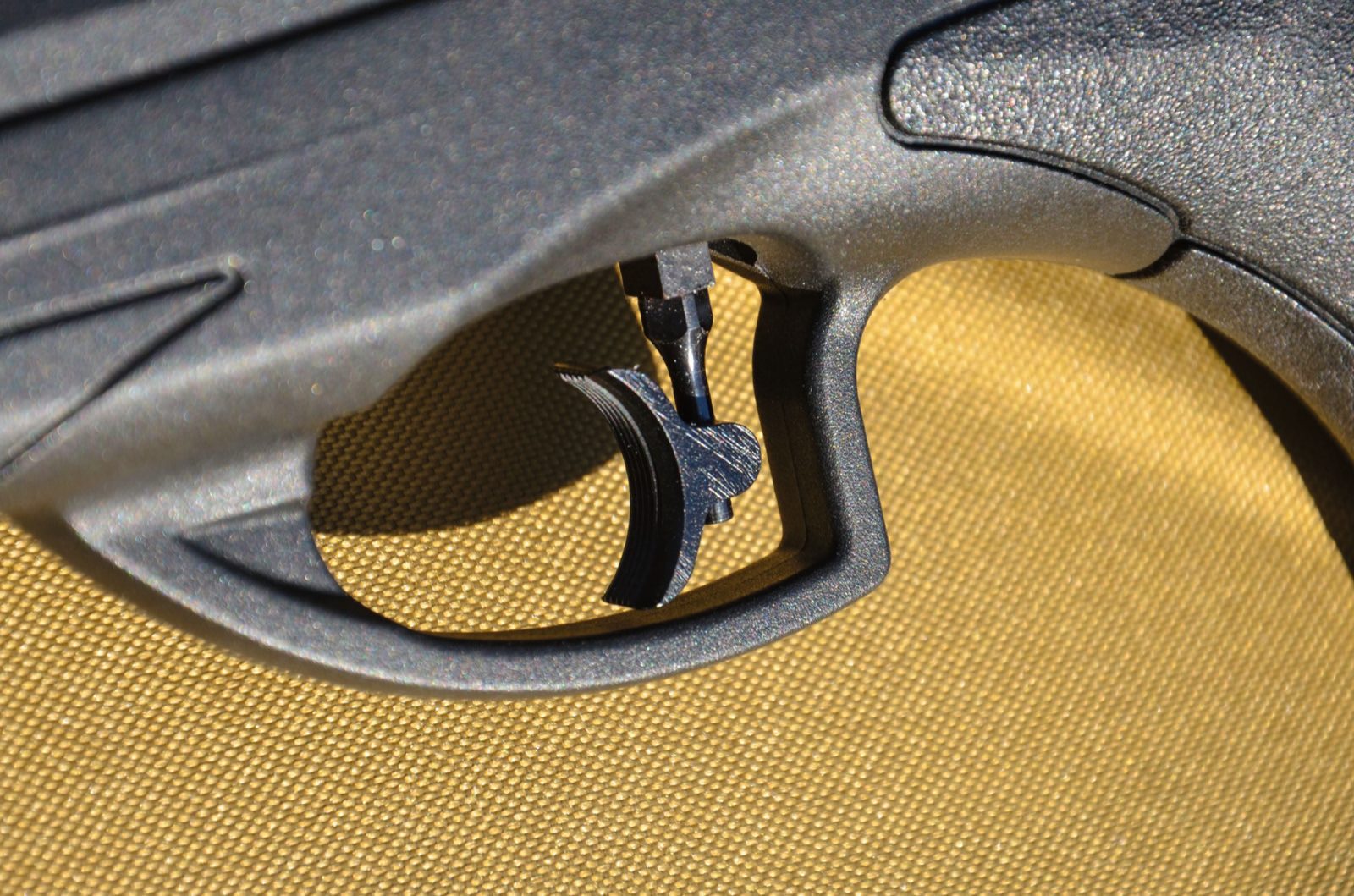 Two-stage trigger with adjustable shoe on the EB Arms Agincourt Synthetic
