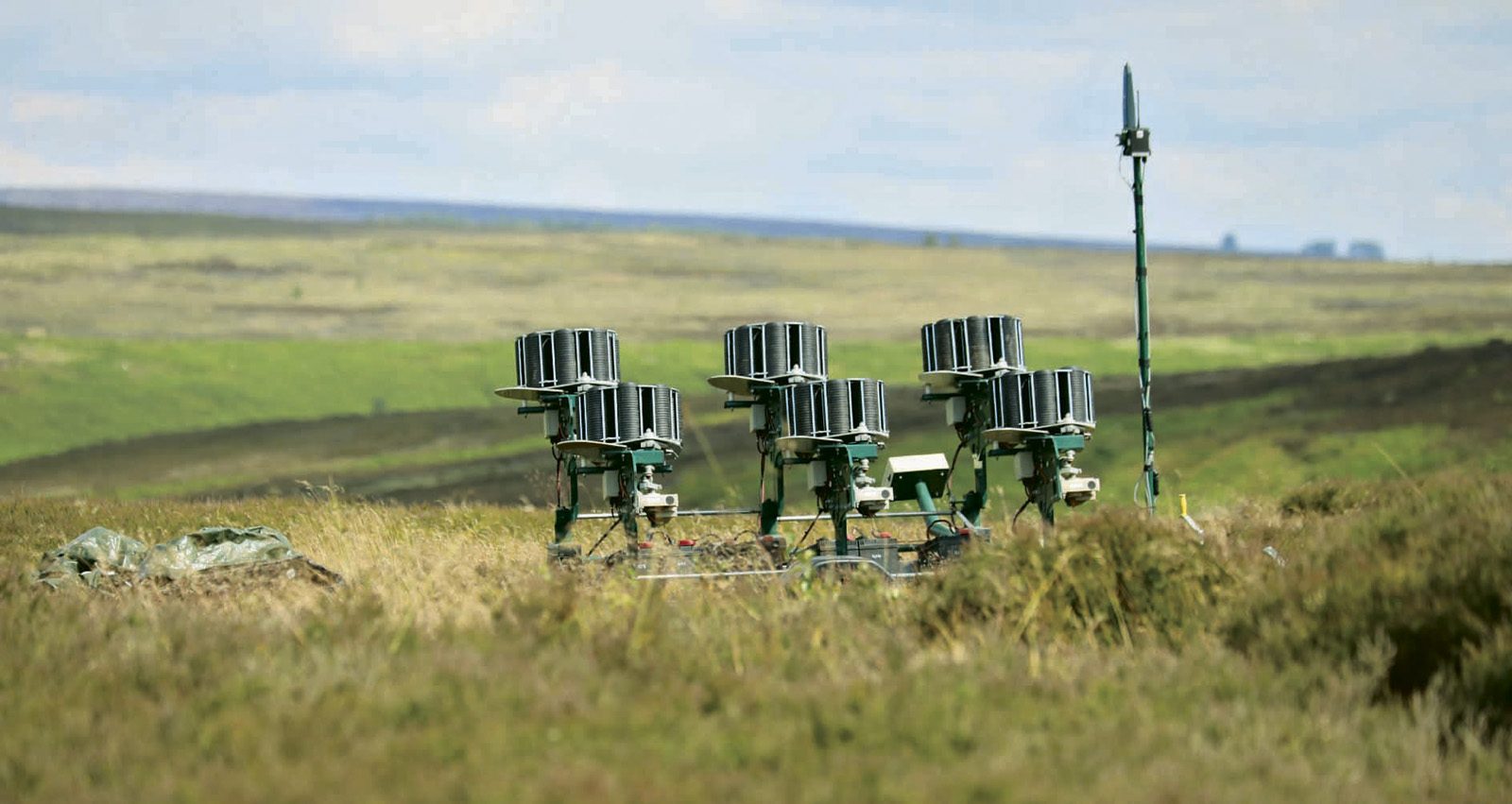 A bank of clay traps tucked into the heather on a moorland simulated game drive at Thimbleby
