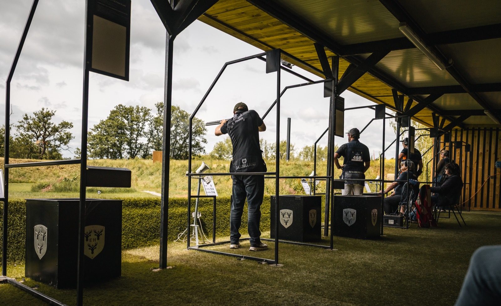 Shooter on a covered stand during the Eaton Hall TopGun finals day