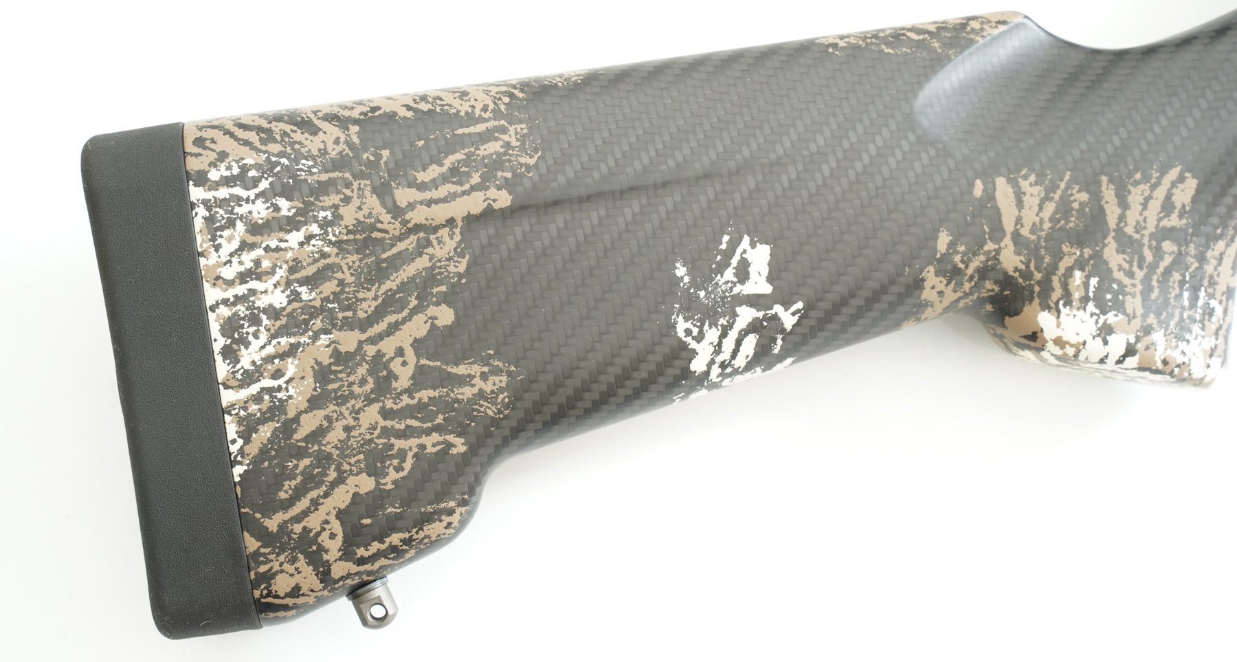 Autoclave carbon-fibre stock with spiderweb splatter finish on the Bergara CIMA Pro