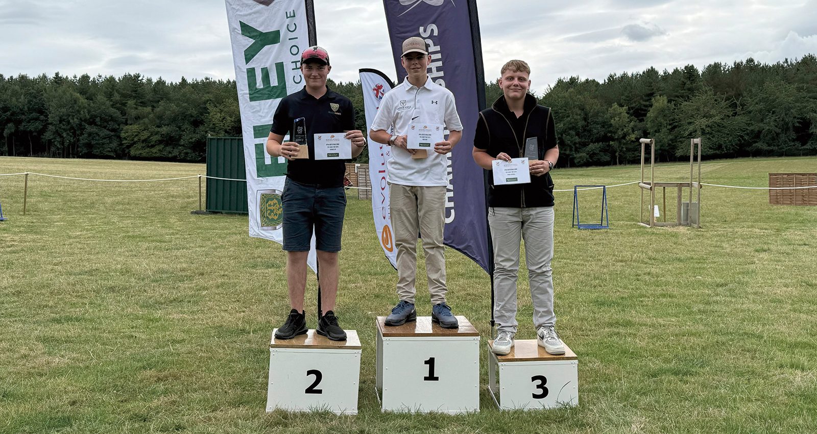 Three young clay shooters on the podium at the CPSA Colts Challenge 2025