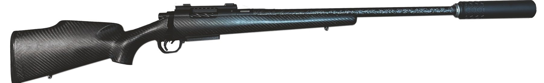 EJ Churchill Hellfire Titanium Carbon rifle with carbon-fibre stock and moderator