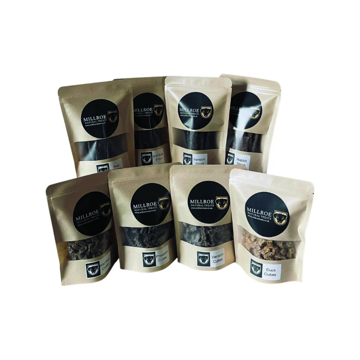 Millroe protein treats in resealable pouches