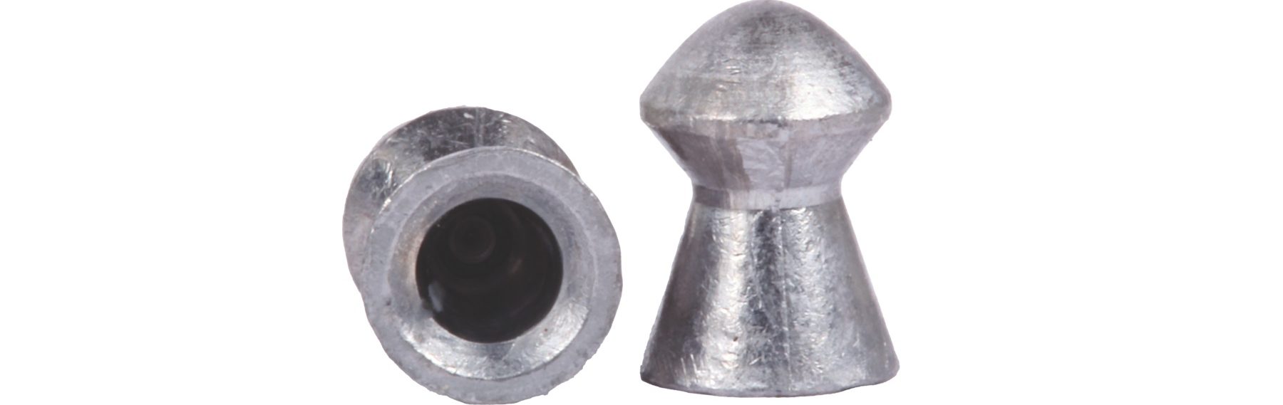 QYS 17gr .22 Domed pellet shown skirt-on and in profile
