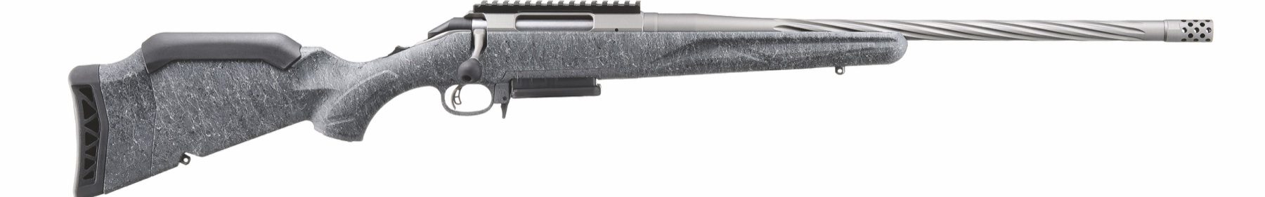 Ruger American Generation II rifle with splatter-textured synthetic stock