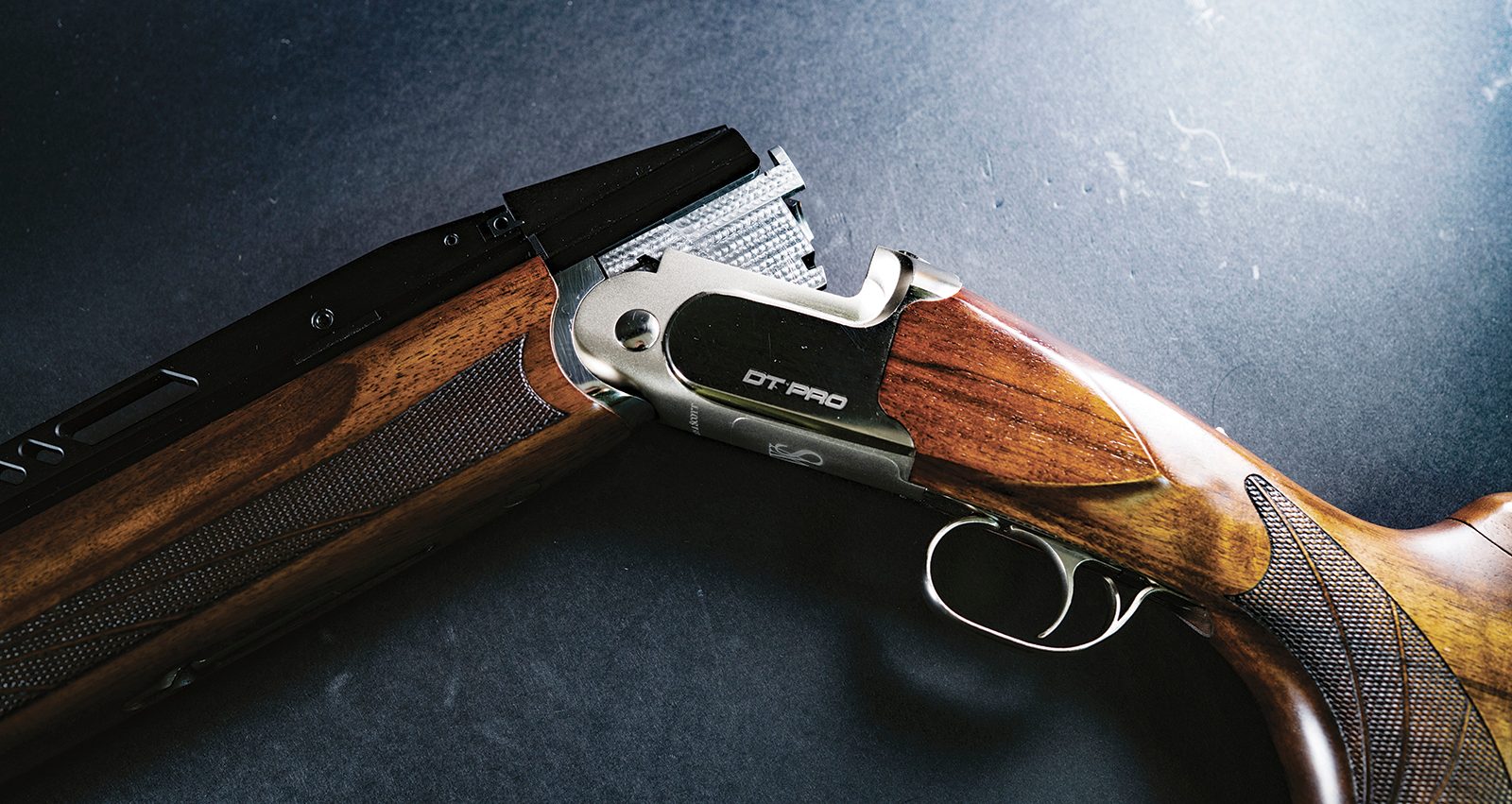 Webley & Scott DT Pro trap gun action with DT Pro engraving and satin finish