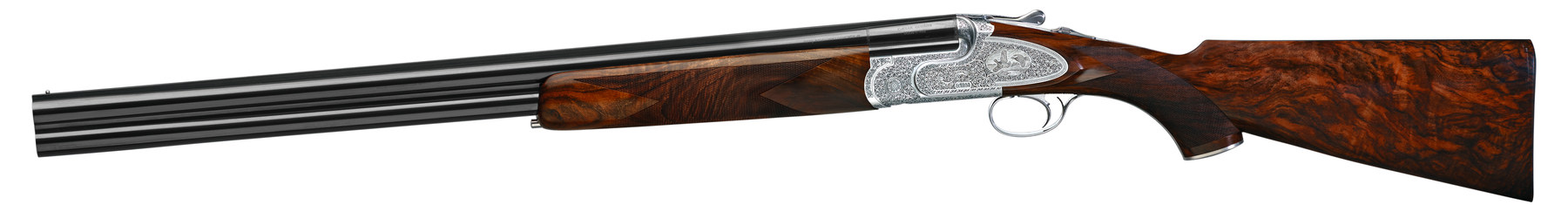Caesar Guerini Forum sideplate over-and-under game gun with deep scroll engraving and Grade 5 walnut