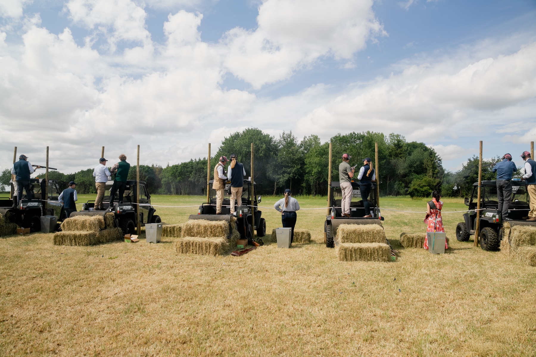 The line of shooting stands and straw bales at the Clays for a Cause charity clay day
