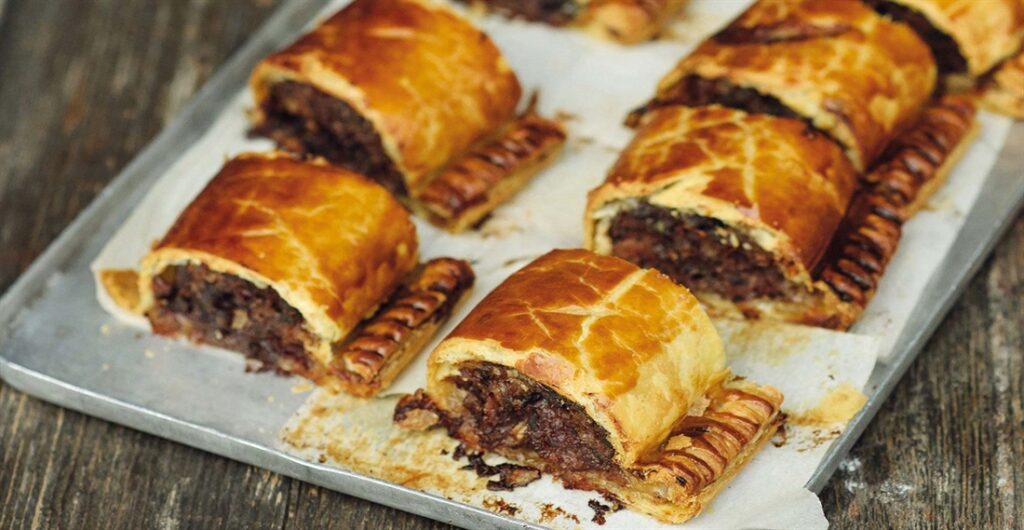 Grouse sausage rolls with wild mushrooms and chestnuts