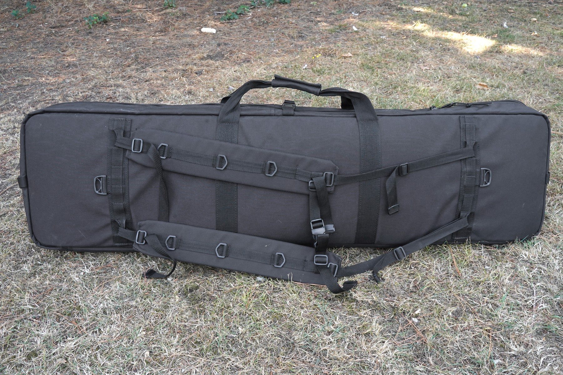 Wide padded adjustable shoulder straps on the Ogden's Tactical 50 rifle case
