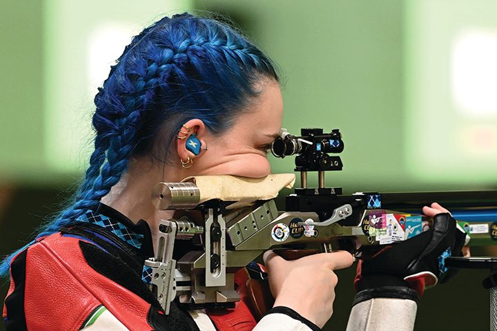 Competitor shooting 10m air rifle at the Olympic Games