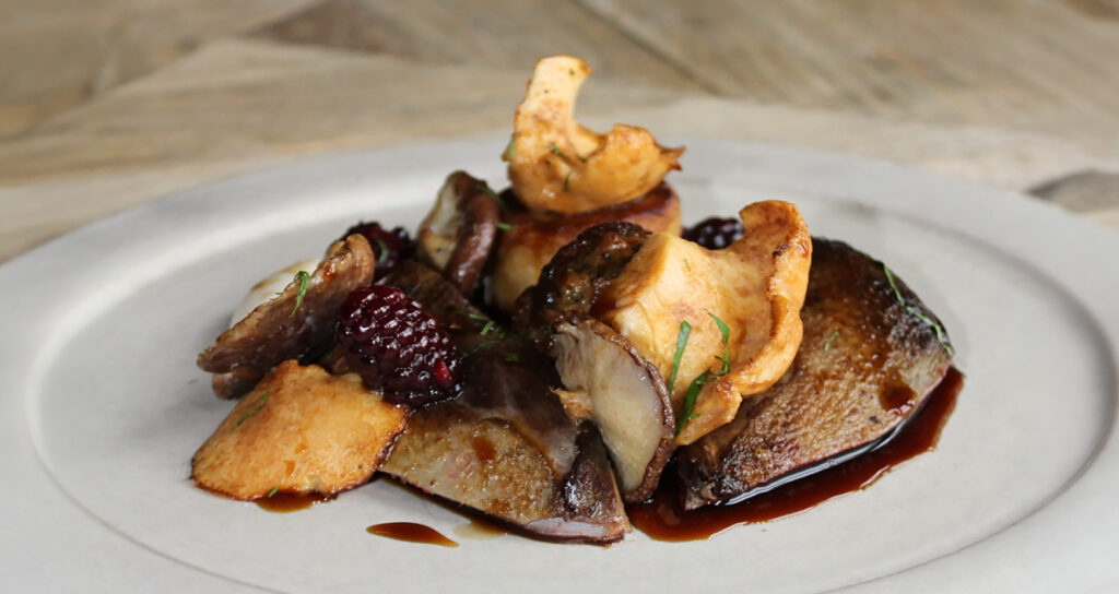 Whole grouse recipe: roast crown, leg faggots and blackberries