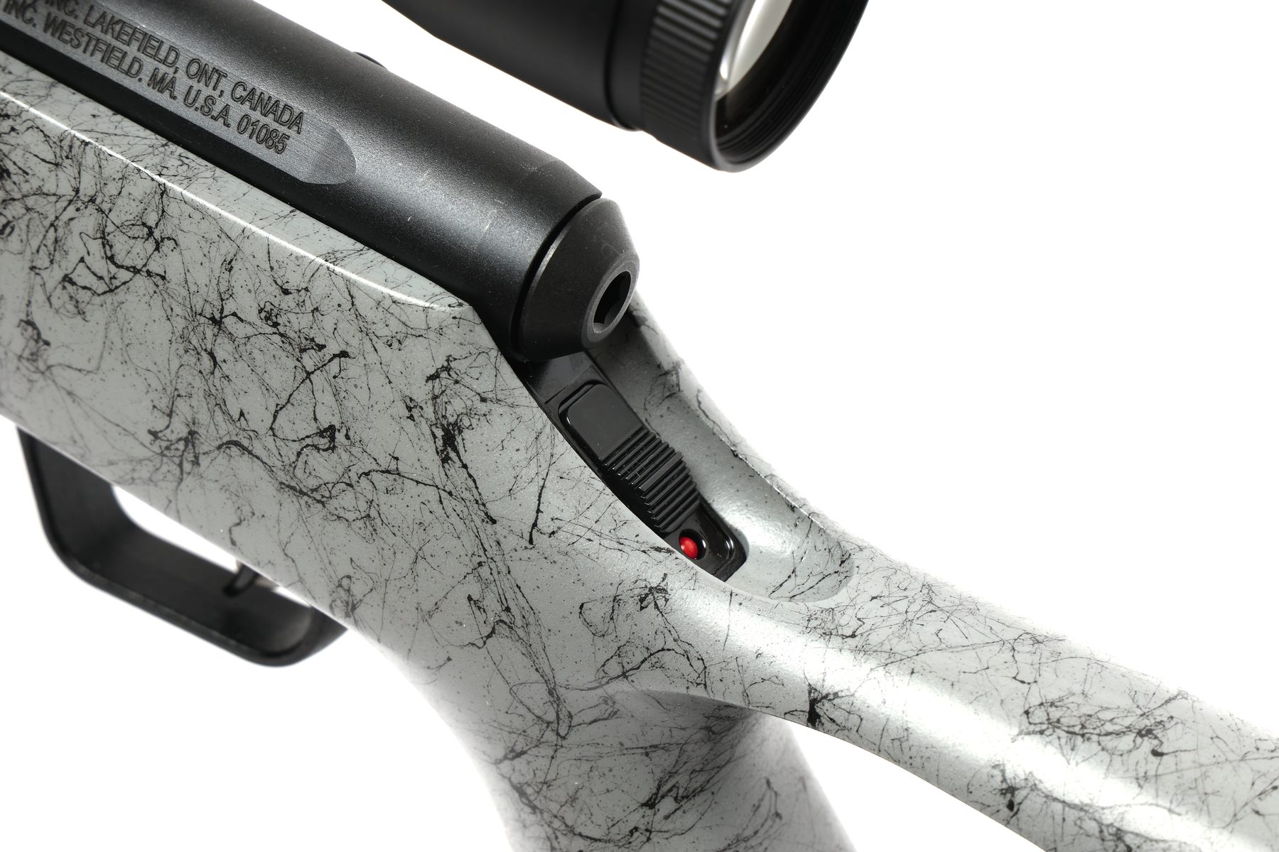 The tang-mounted safety catch on the Savage B22 Timberlite Thumbhole