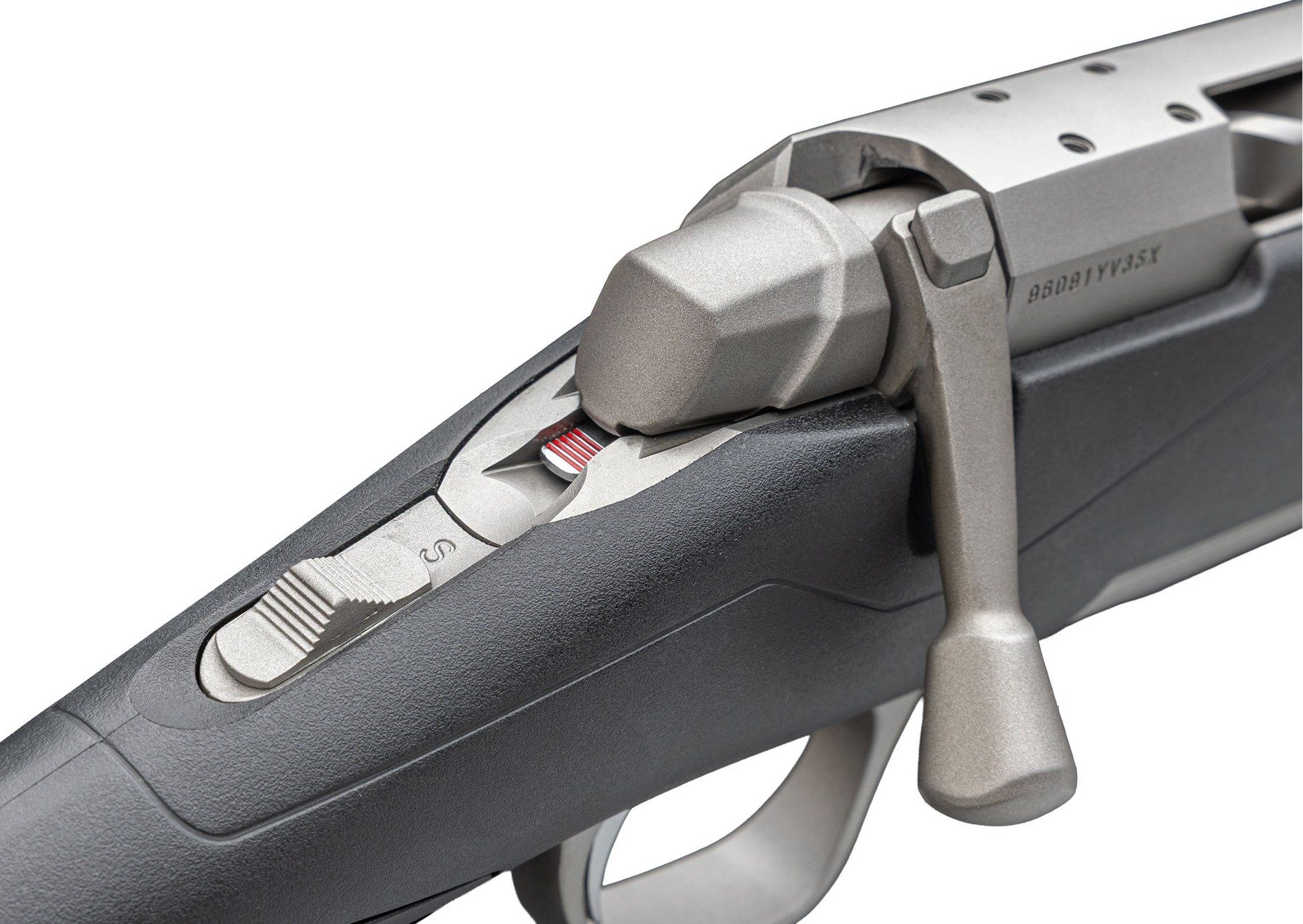 The safety catch and bolt handle on the Browning X-Bolt 2 Stainless Vari-Tech Black