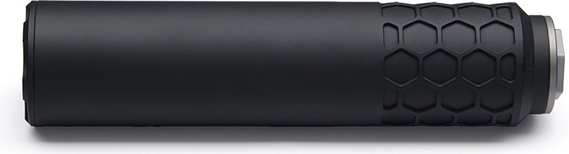 The Wildcat Elite Ti titanium sound moderator, a front-mounted hunting can with a hexagonal grip pattern
