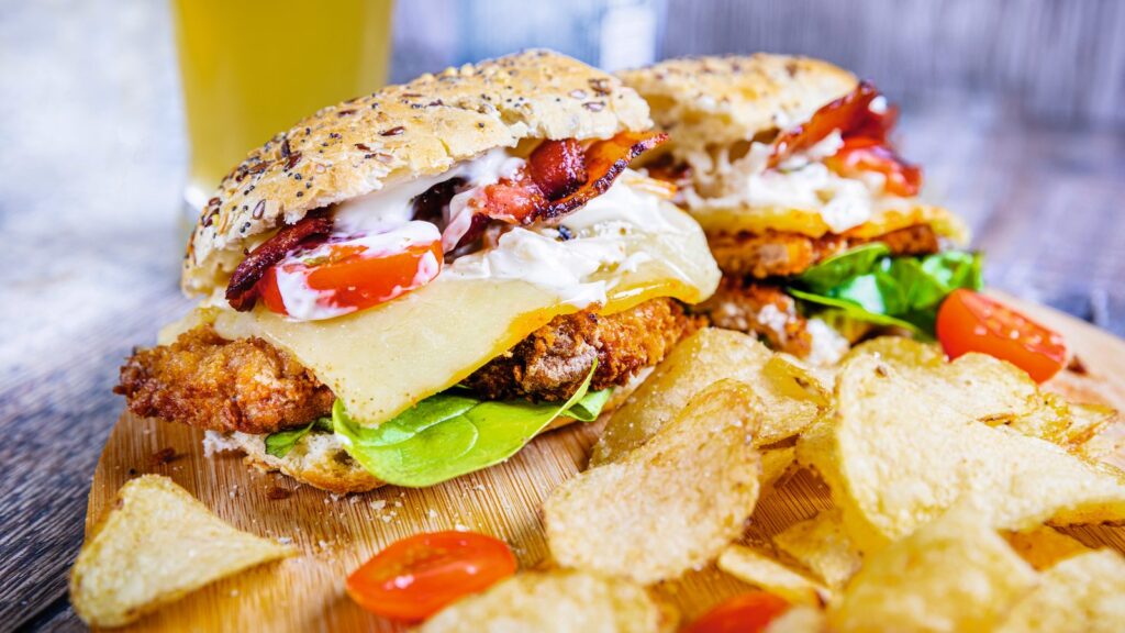 Pheasant sub sandwich: fried pheasant escalope fully loaded