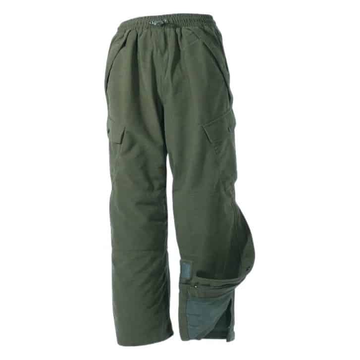 Jack Pyke Hunters waterproof trousers in green with lower-leg zip open