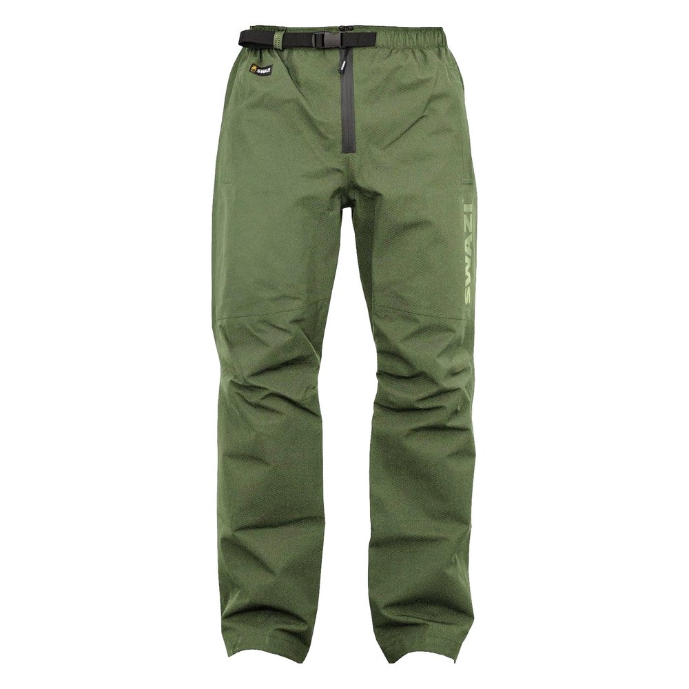 Swazi Torrent waterproof over trousers in ranger green with webbing belt