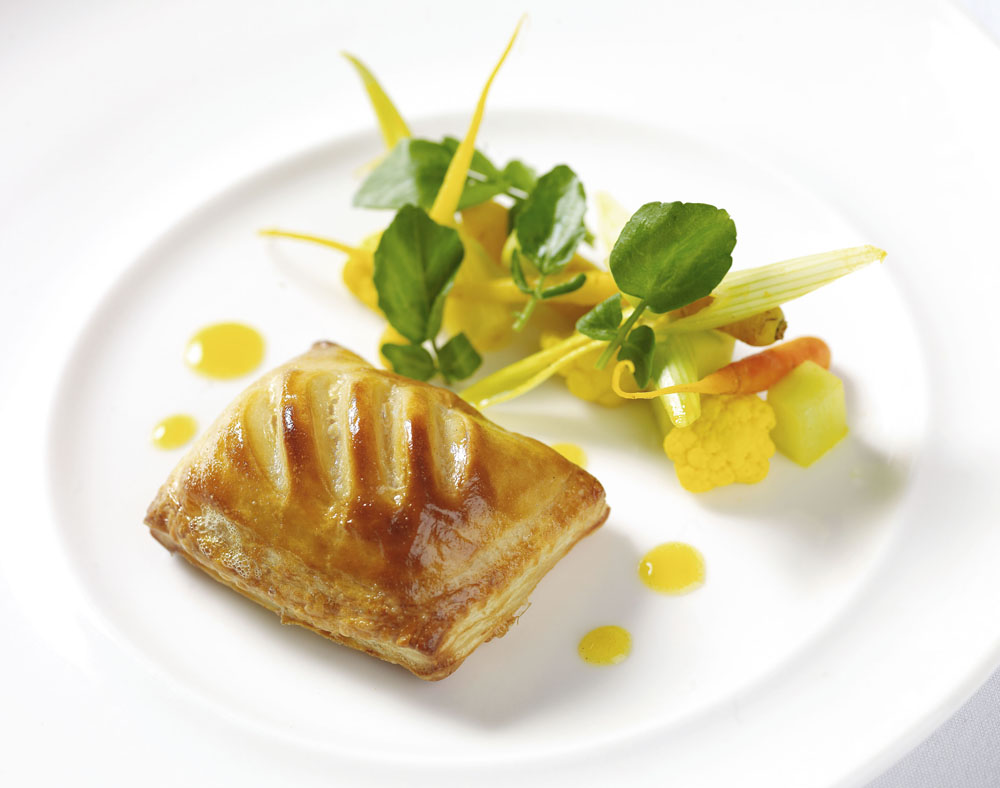 Wild rabbit and leek turnover with piccalilli