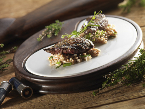 Roast grouse risotto