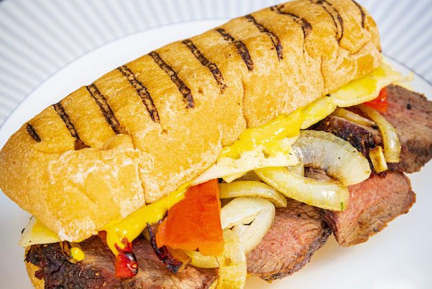 venison cheesesteak sandwich