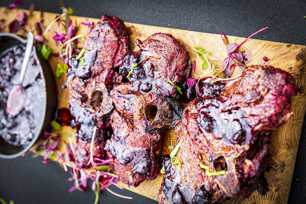 Venison chops with blueberry sauce